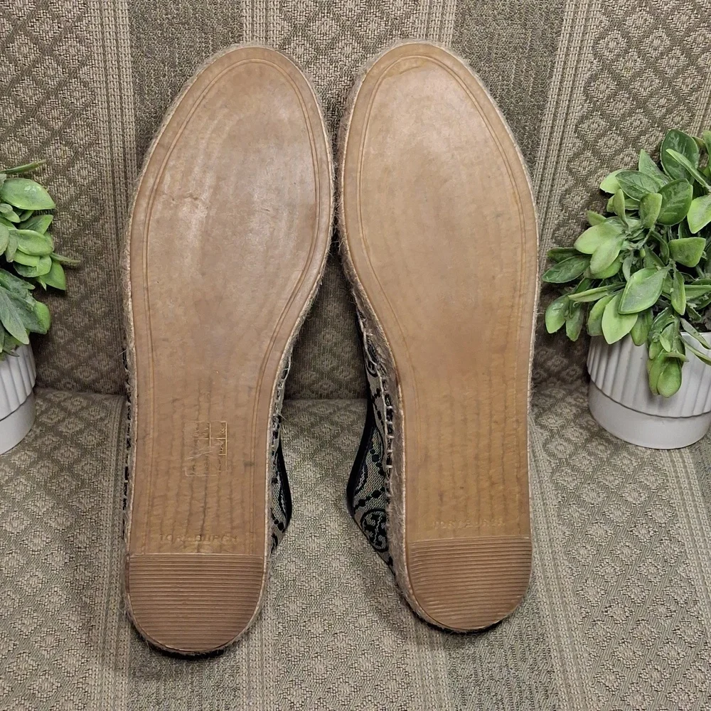 Tory Burch Beige and Black Logo Espadrilles
